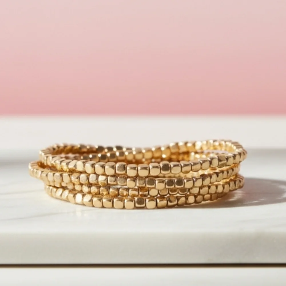 Boho Beaded Gold Tone Multi Strand Fashion Bracelet Set Of 5